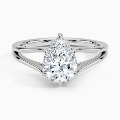 IGI Certified Lab Grown Diamond Engagement Ring Pear Brilliant Split Shank Solitaire Ring
