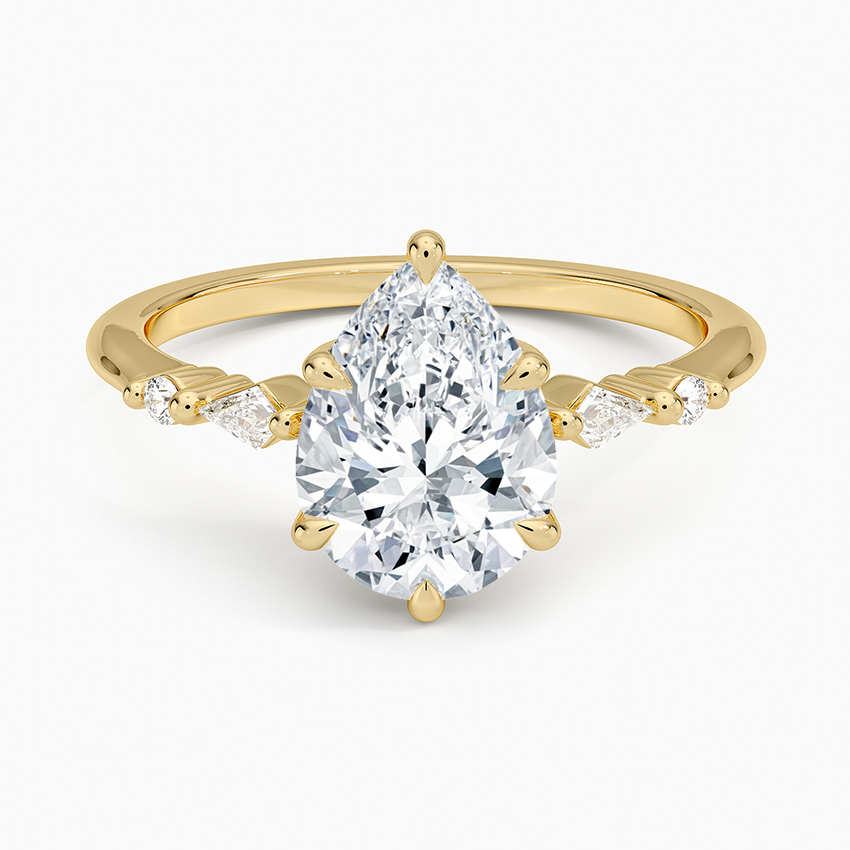 IGI Certified Lab Grown Diamond Engagement Ring Pear Brilliant With Kite Accent Diamond Ring - Image 4