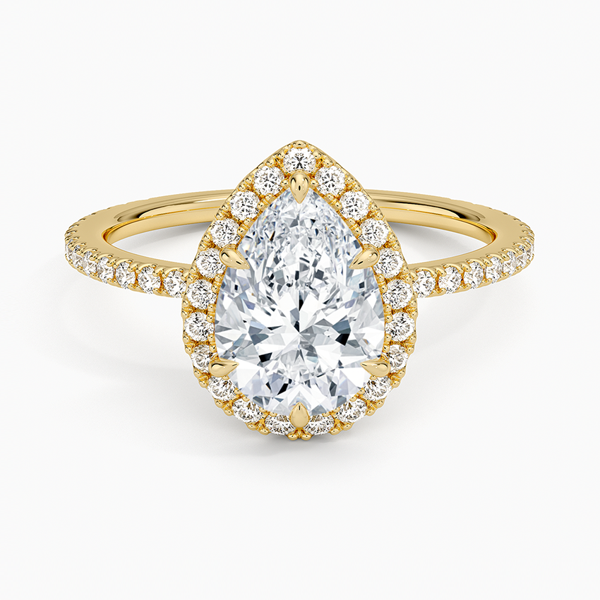 IGI Certified Lab Grown Diamond Engagement Ring Pear Brilliant Halo With Hidden Halo And Pavé Band Ring - Image 4