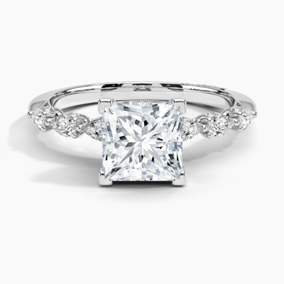 IGI Certified Lab Grown Diamond Engagement Ring Princess Brilliant Hidden Halo Vintage Ring With Pear Side Stones