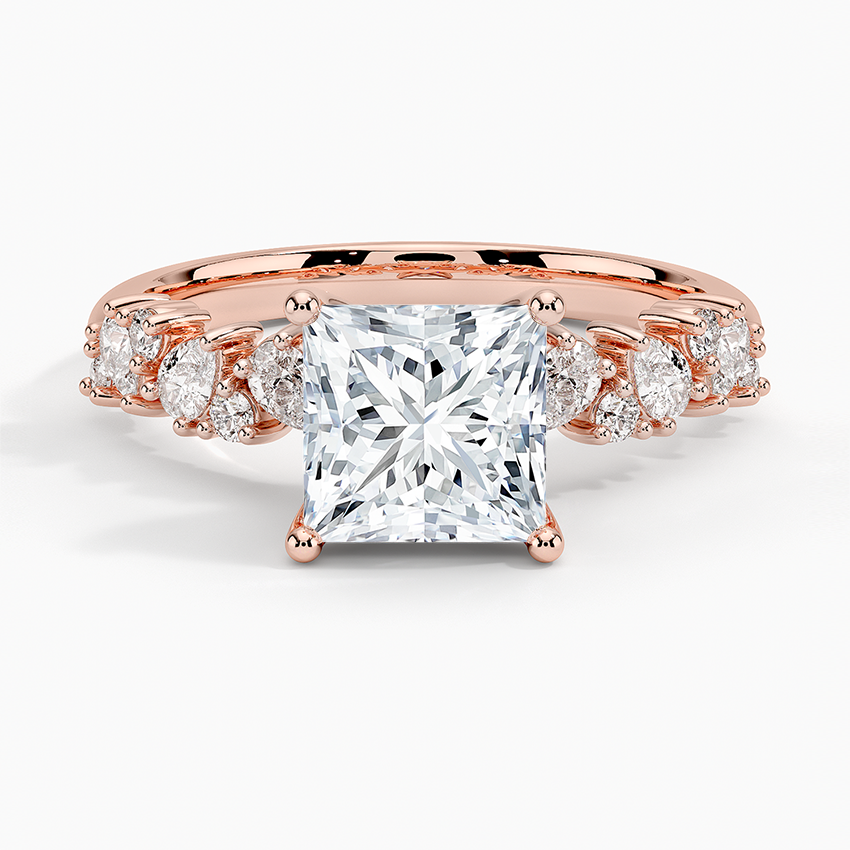 IGI Certified Lab Grown Diamond Engagement Ring Princess Brilliant Floral Side Stone Ring - Image 7