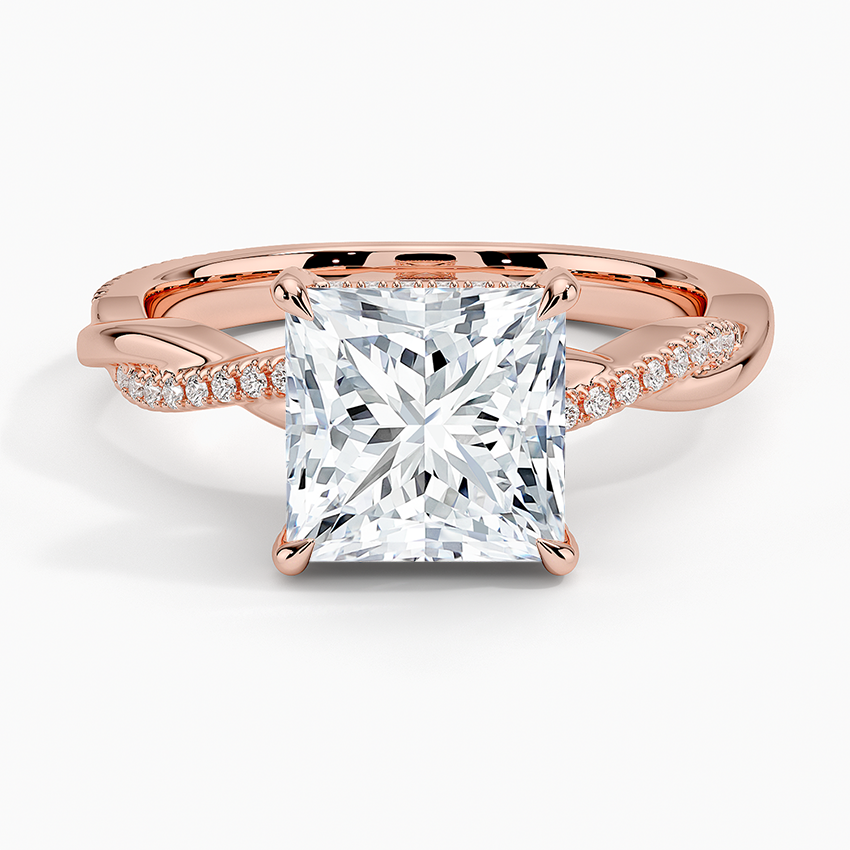 IGI Certified Lab Grown Diamond Engagement Ring Princess Brilliant Hidden Halo Ring With Twisted Pavé Shank - Image 7