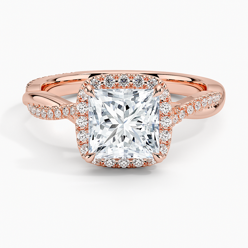 IGI Certified Lab Grown Diamond Engagement Ring Princess Brilliant Halo Ring With Twisted Pavé Shank - Image 7