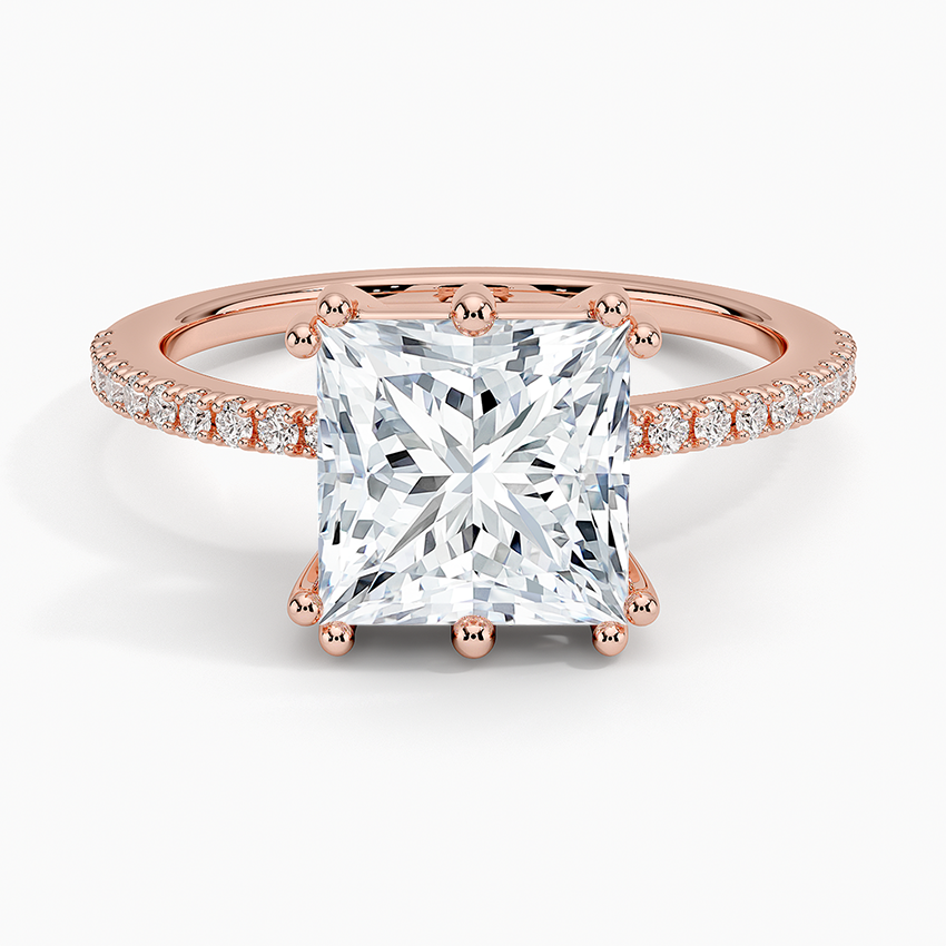 IGI Certified Lab Grown Diamond Engagement Ring Princess Brilliant Hidden Halo Pavé Ring With Scalloped Multi-Prong Basket - Image 7