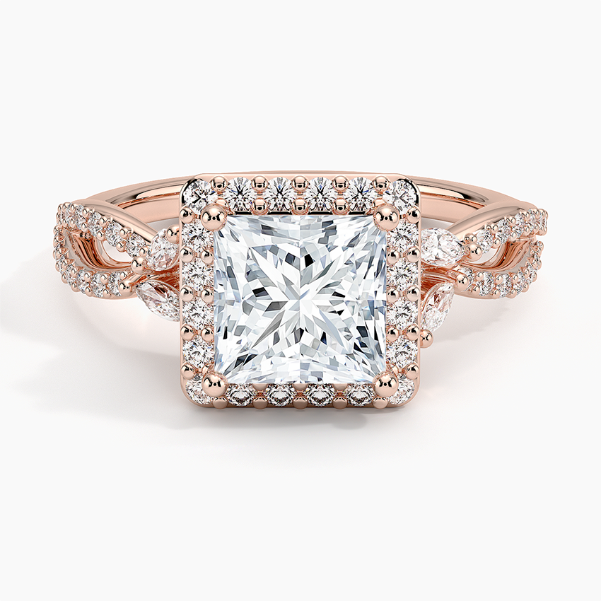 IGI Certified Lab Grown Diamond Engagement Ring Princess Brilliant Halo Ring With Marquise Accent Diamond and Pavé Twist Shank - Image 7