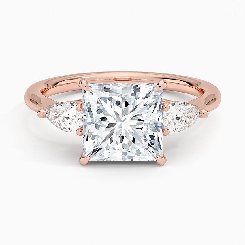 IGI Certified Lab Grown Diamond Engagement Ring Princess Brilliant Three Stone Ring With Pear Side Diamonds - Image 7