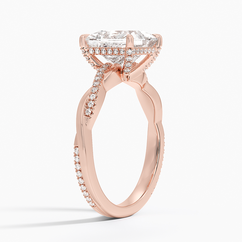 IGI Certified Lab Grown Diamond Engagement Ring Princess Brilliant Hidden Halo Ring With Twisted Pavé Shank - Image 8