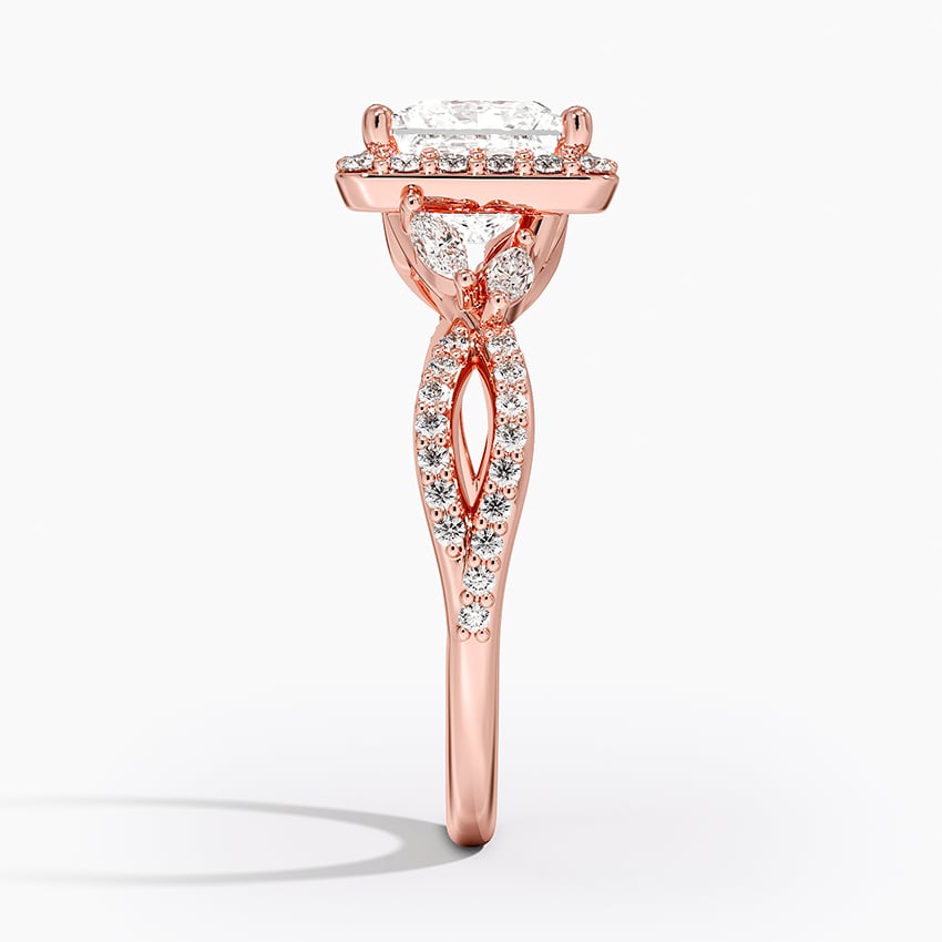 IGI Certified Lab Grown Diamond Engagement Ring Princess Brilliant Halo Ring With Marquise Accent Diamond and Pavé Twist Shank - Image 9
