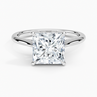 IGI Certified Lab Grown Diamond Engagement Ring Princess Brilliant Hidden Halo Cathedral Ring