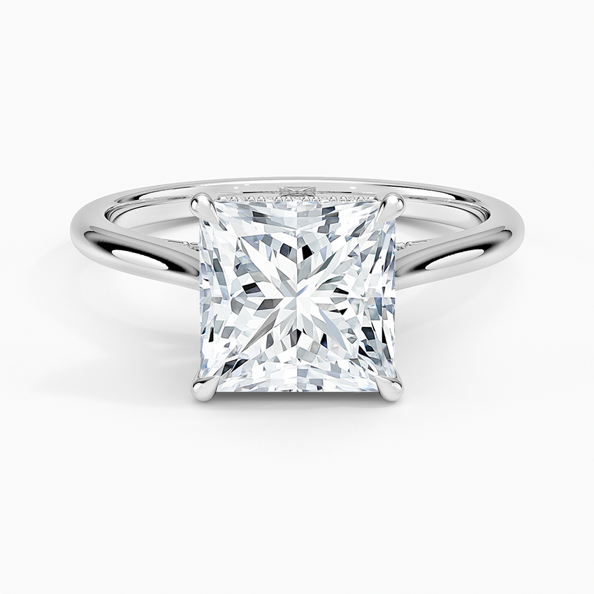 IGI Certified Lab Grown Diamond Engagement Ring Princess Brilliant Hidden Halo Cathedral Ring