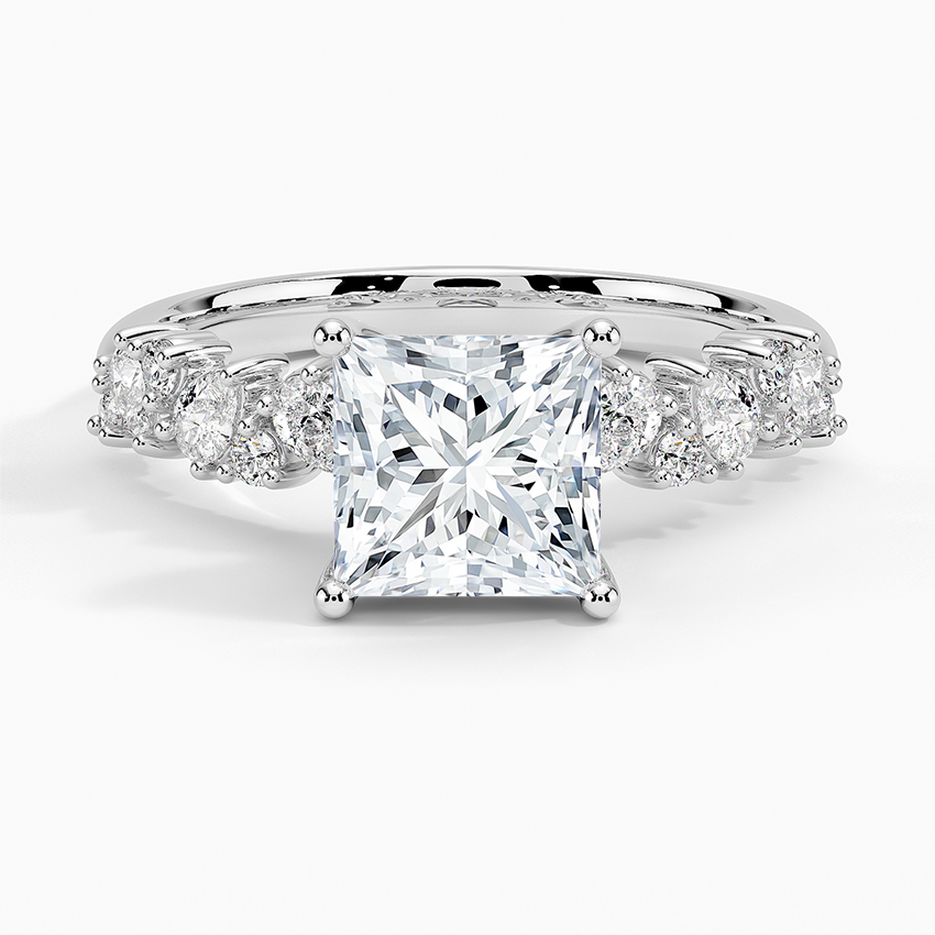 IGI Certified Lab Grown Diamond Engagement Ring Princess Brilliant Floral Side Stone Ring
