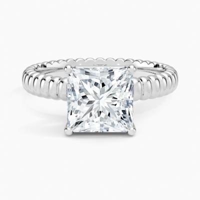 IGI Certified Lab Grown Diamond Engagement Ring Princess Brilliant Solitaire Ring With Scalloped Ribbed Band
