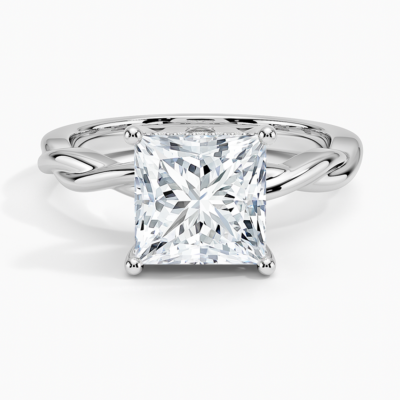 IGI Certified Lab Grown Diamond Engagement Ring Princess Brilliant Hidden Halo Twisted Shank Solitaire Ring