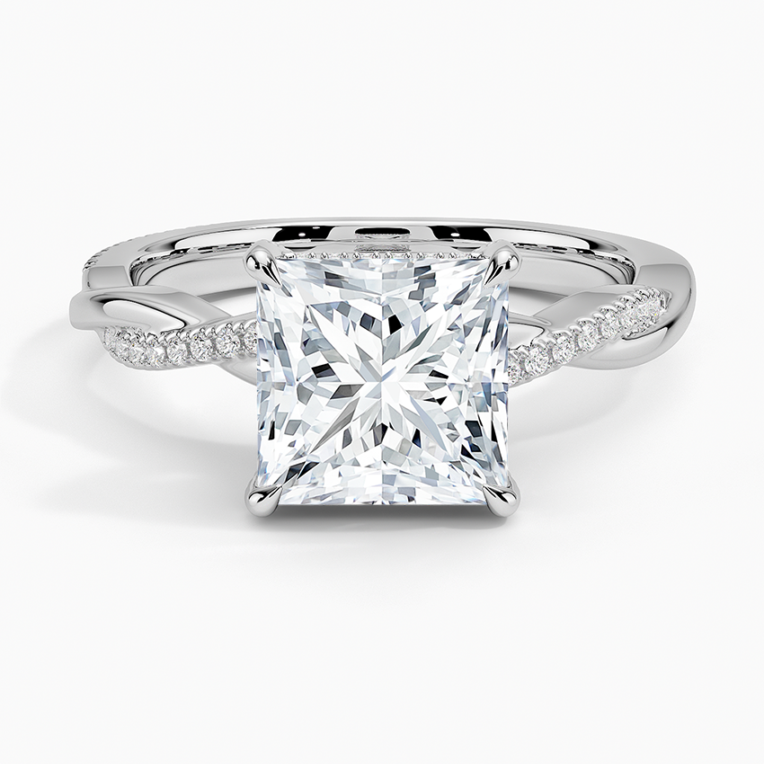 IGI Certified Lab Grown Diamond Engagement Ring Princess Brilliant Hidden Halo Ring With Twisted Pavé Shank
