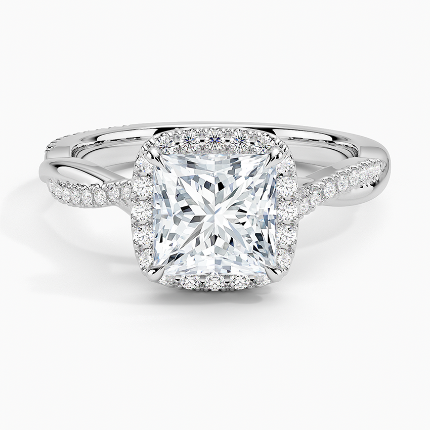 IGI Certified Lab Grown Diamond Engagement Ring Princess Brilliant Halo Ring With Twisted Pavé Shank