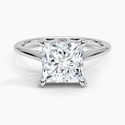 IGI Certified Lab Grown Diamond Engagement Ring Princess Brilliant Hidden Halo Cathedral Ring with Pavé Prongs