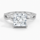 IGI Certified Lab Grown Diamond Engagement Ring Princess Brilliant With Marquise Accent Diamond and Pavé Twist Shank Ring