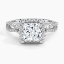IGI Certified Lab Grown Diamond Engagement Ring Princess Brilliant Halo Ring With Marquise Accent Diamond and Pavé Twist Shank