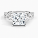 IGI Certified Lab Grown Diamond Engagement Ring Princess Brilliant Three Stone Ring With Marquise Accent Diamond and Pavé Twist Shank