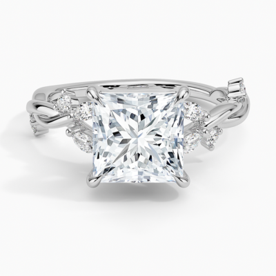 IGI Certified Lab Grown Diamond Engagement Ring Princess Brilliant With Nature-Inspired Twist Band Ring