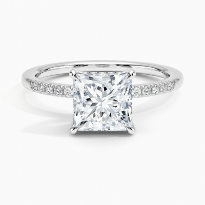 IGI Certified Lab Grown Diamond Engagement Ring Princess Brilliant Ring With Hidden Halo and Pavé Cathedral