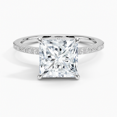 IGI Certified Lab Grown Diamond Engagement Ring Princess Brilliant Ring With Hidden Marquise and Pavé Band