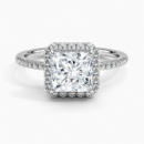 IGI Certified Lab Grown Diamond Engagement Ring Princess Brilliant Pavé Halo Ring