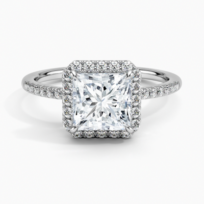 IGI Certified Lab Grown Diamond Engagement Ring Princess Brilliant Pavé Halo Ring