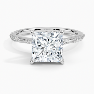 IGI Certified Lab Grown Diamond Engagement Ring Princess Brilliant Cut Ring With Marquise Accent Side Stones