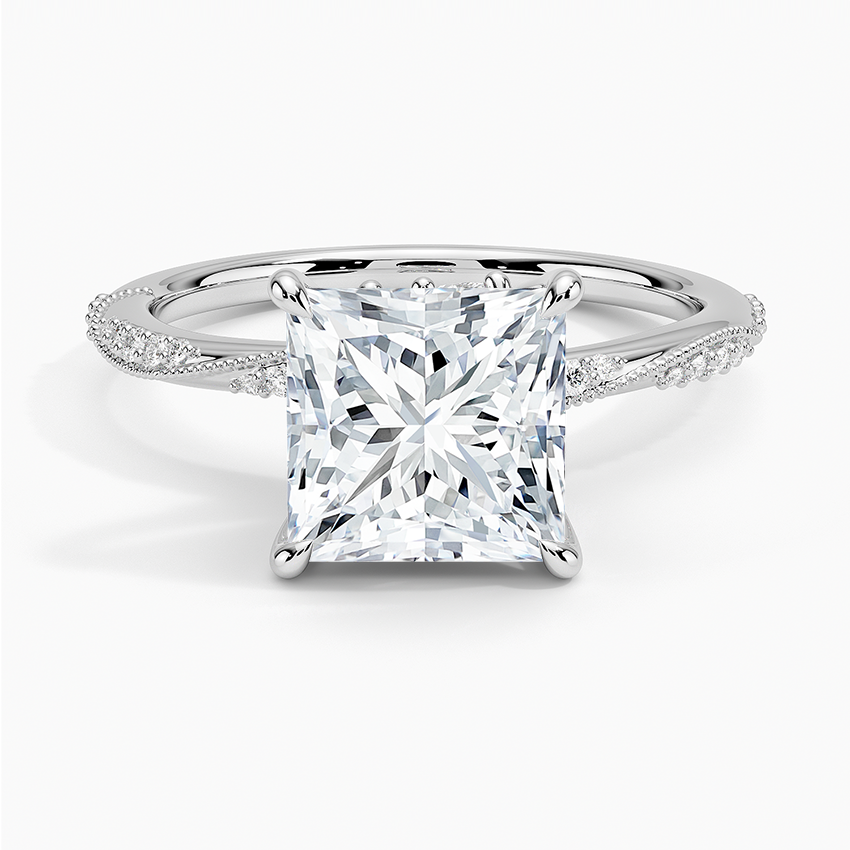 IGI Certified Lab Grown Diamond Engagement Ring Princess Brilliant Cut Ring With Marquise Accent Side Stones