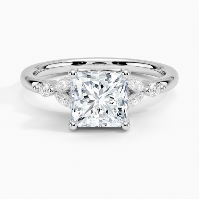 IGI Certified Lab Grown Diamond Engagement Ring Princess Brilliant With Marquise Accent Diamond Ring