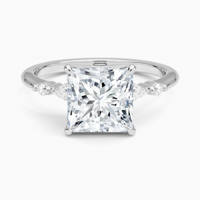 IGI Certified Lab Grown Diamond Engagement Ring Princess Brilliant With Kite Accent Diamond Ring