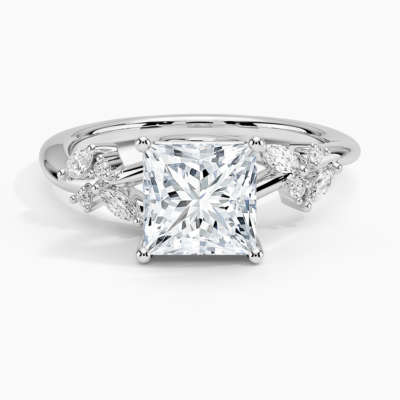 IGI Certified Lab Grown Diamond Engagement Ring Princess Brilliant Floral Cathedral Ring