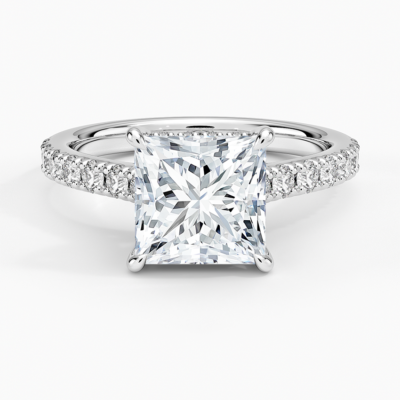IGI Certified Lab Grown Diamond Engagement Ring Princess Brilliant Hidden Halo Cathedral Pavé Ring