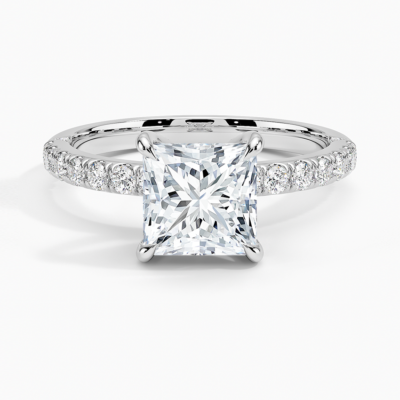 IGI Certified Lab Grown Diamond Engagement Ring Princess Brilliant Hidden Halo Pavé Ring