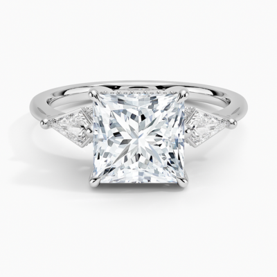 IGI Certified Lab Grown Diamond Engagement Ring Princess Brilliant Diamond Hidden Halo With Kite Side Stone Ring