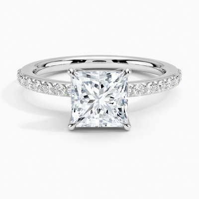 IGI Certified Lab Grown Diamond Engagement Ring Princess Brilliant Classic Hidden Halo Pavé Ring