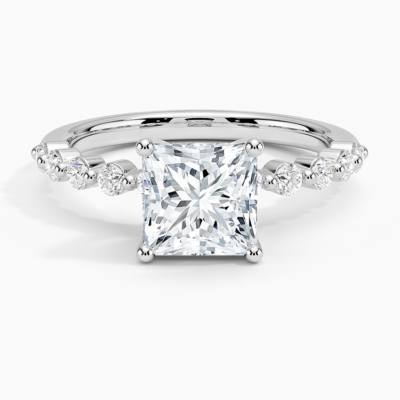 IGI Certified Lab Grown Diamond Engagement Ring Princess Brilliant Graduated Side Stone Ring