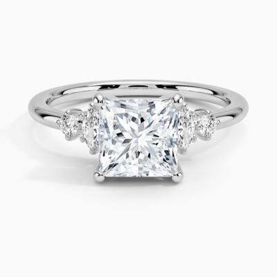 IGI Certified Lab Grown Diamond Engagement Ring Princess Brilliant Diamond Ring With Marquise And Round Side Stones