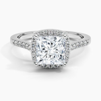 IGI Certified Lab Grown Diamond Engagement Ring Princess Brilliant Halo Ring With Cathedral Pavé Band
