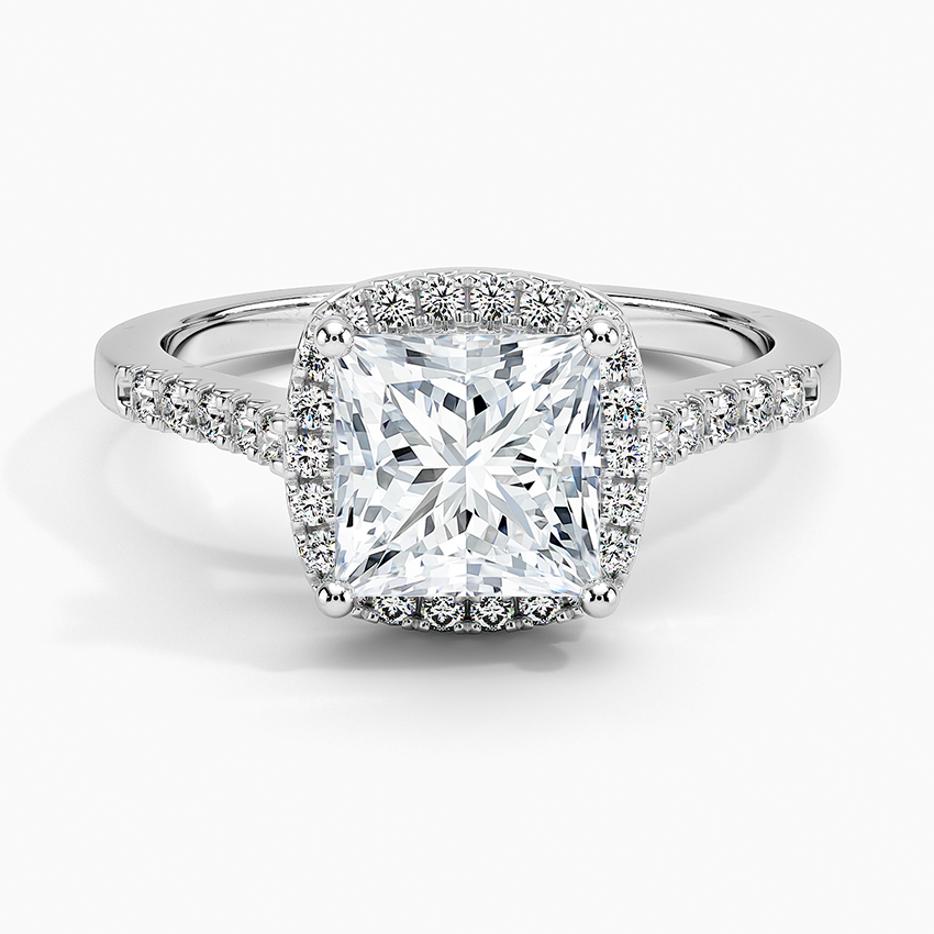 IGI Certified Lab Grown Diamond Engagement Ring Princess Brilliant Halo Ring With Cathedral Pavé Band