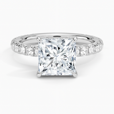 IGI Certified Lab Grown Diamond Engagement Ring Princess Brilliant Hidden Halo Pavé Ring