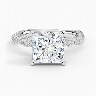 IGI Certified Lab Grown Diamond Engagement Ring Princess Brilliant Floral Basket Hidden Halo Ring