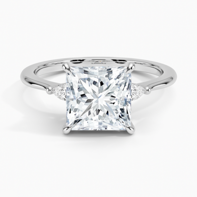 IGI Certified Lab Grown Diamond Engagement Ring Princess Brilliant With Pear Accents Ring