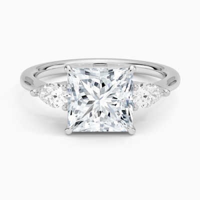 IGI Certified Lab Grown Diamond Engagement Ring Princess Brilliant Three Stone Ring With Pear Side Diamonds