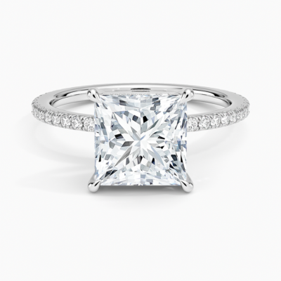 IGI Certified Lab Grown Diamond Engagement Ring Princess Brilliant Hidden Halo Full Eternity Pavé Ring
