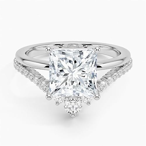 IGI Certified Lab Grown Diamond Engagement Ring Princess Brilliant Diamond Ring with V-Shaped Pavé