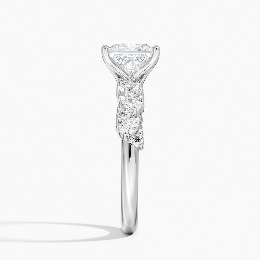 IGI Certified Lab Grown Diamond Engagement Ring Princess Brilliant Floral Side Stone Ring - Image 3