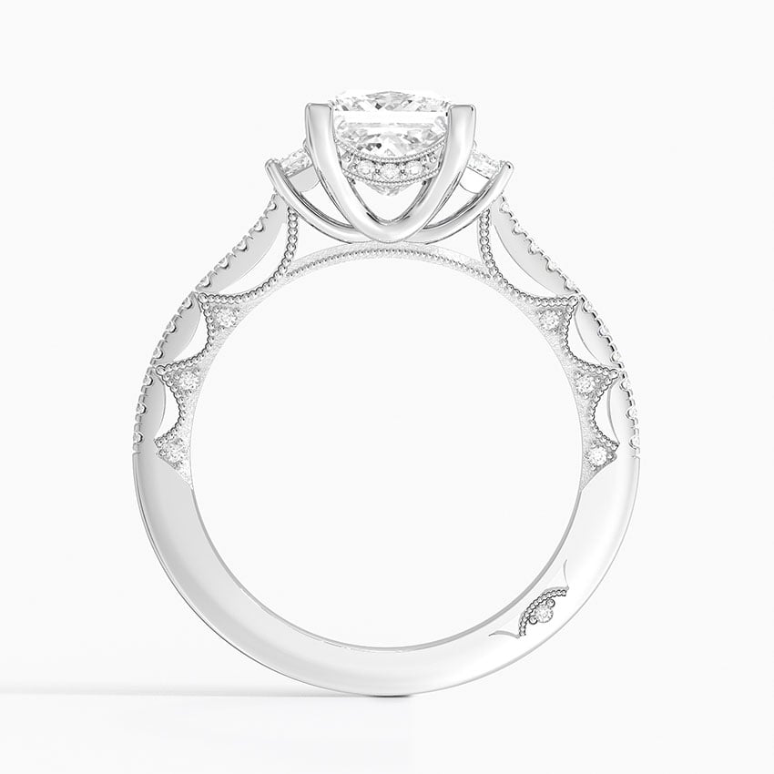 IGI Certified Lab Grown Diamond Engagement Ring Princess Brilliant Three Stone Vintage Ring with Cadillac Side Diamonds - Image 3