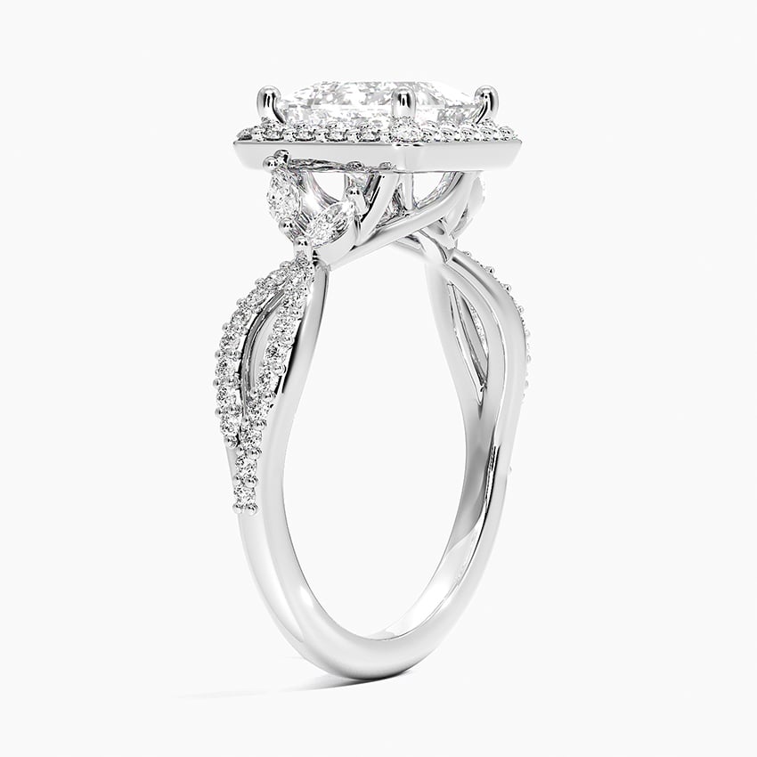 IGI Certified Lab Grown Diamond Engagement Ring Princess Brilliant Halo Ring With Marquise Accent Diamond and Pavé Twist Shank - Image 2